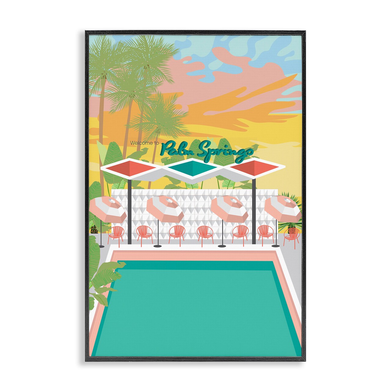 Stupell Industries Palm Springs Pool Time Framed Giclee Wall Art Design by Jen Bucheli